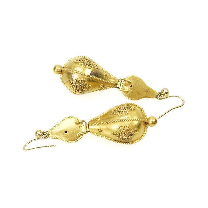 Delightful 15k Gold Etruscan Revival Earrings circa 1870