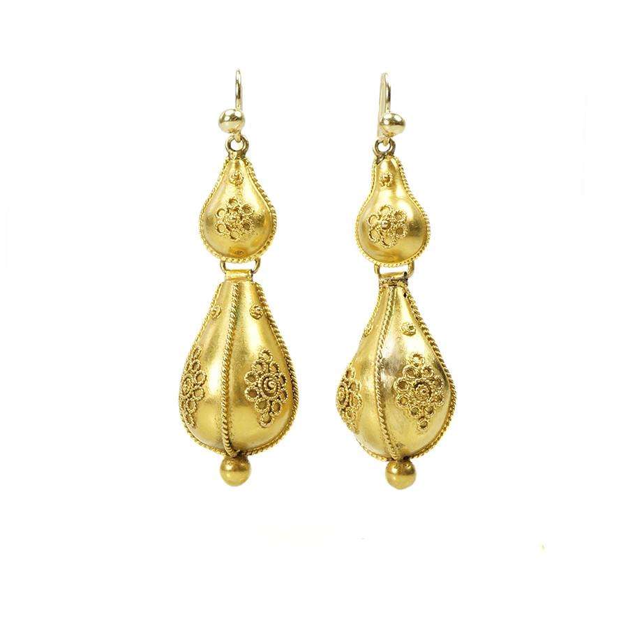 Delightful 15k Gold Etruscan Revival Earrings circa 1870