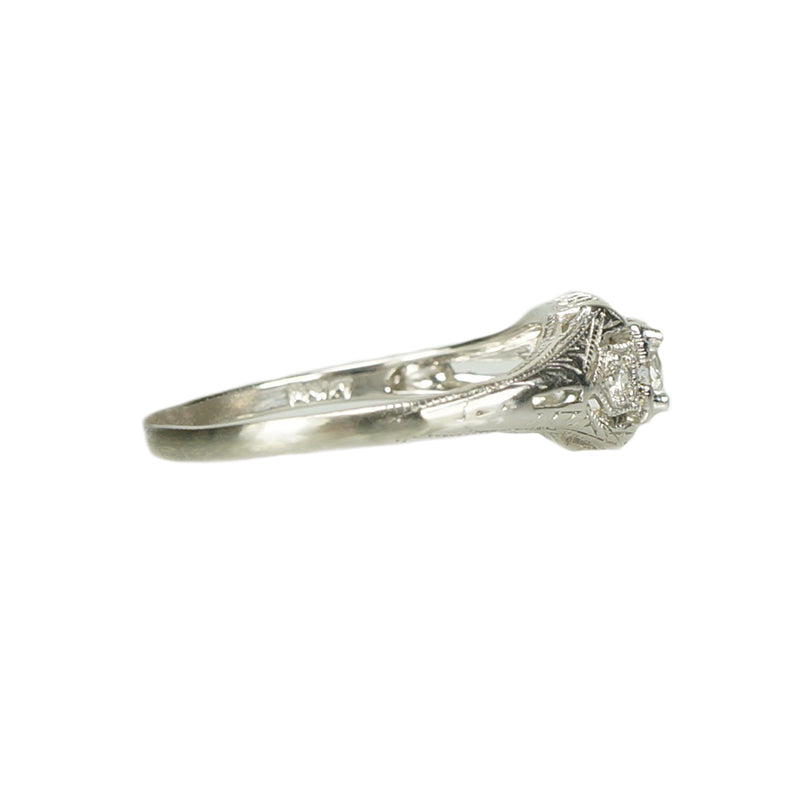Old Euro Diamond White Gold Engagement Ring - Gem Set Love