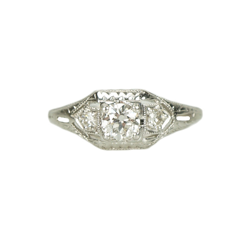 Old Euro Diamond White Gold Engagement Ring - Gem Set Love