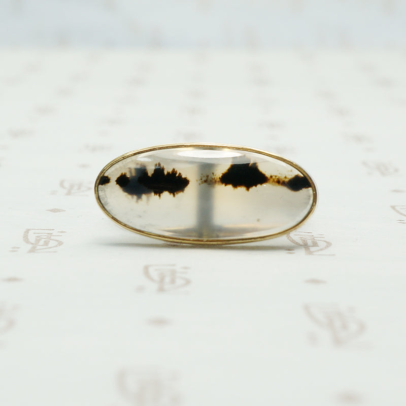 east west picture agate in 14k yellow gold ring conversion of a stick pin