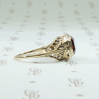 Emerald Cut Garnet in Art Deco Gold Ring
