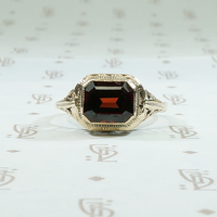 Emerald Cut Garnet in Art Deco Gold Ring