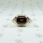 Emerald Cut Garnet in Art Deco Gold Ring
