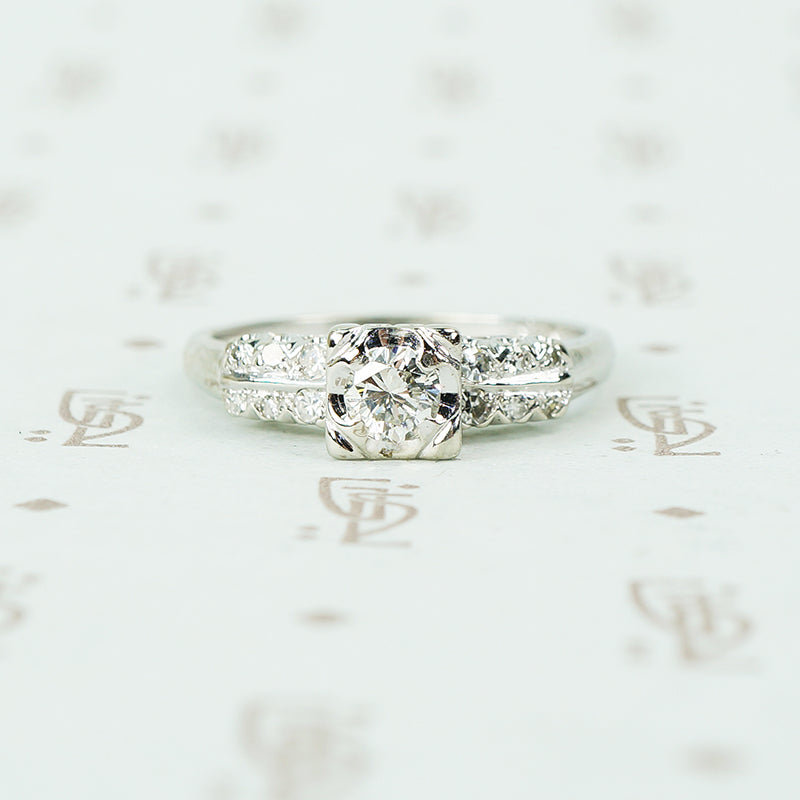 perfect 1940's white gold double sides diamond engagement ring