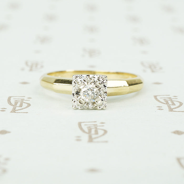 1940's 2 tone diamond engagement ring multi diamond head