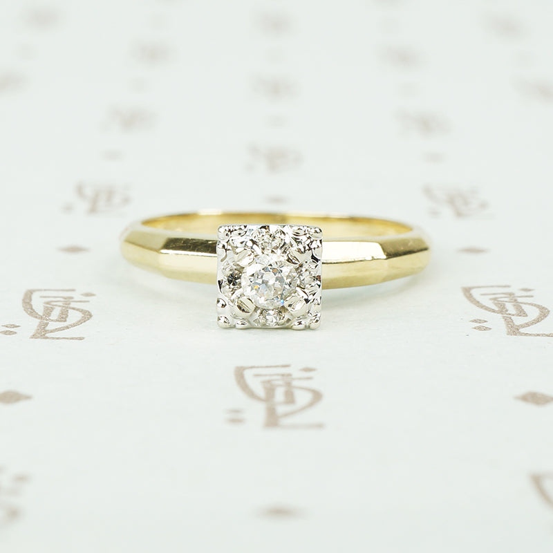 1940's 2 tone diamond engagement ring multi diamond head
