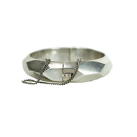 Fab Vintage Faceted Sterling Hinged Bangle - Gem Set Love