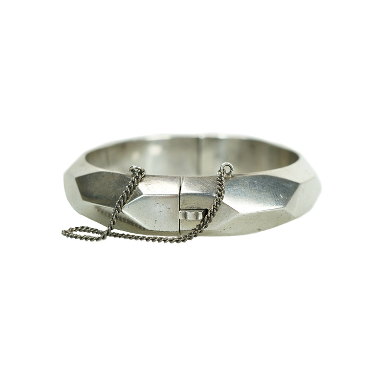Fab Vintage Faceted Sterling Hinged Bangle - Gem Set Love