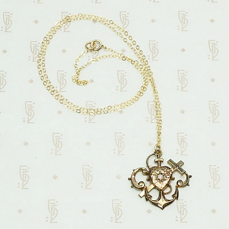 Faith Hope & Charity Victorian Gold Filled Necklace