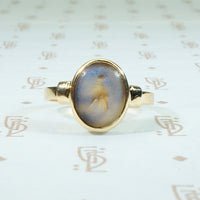 banded agate ancient roman intaglio of a falcon in recycled gold ring