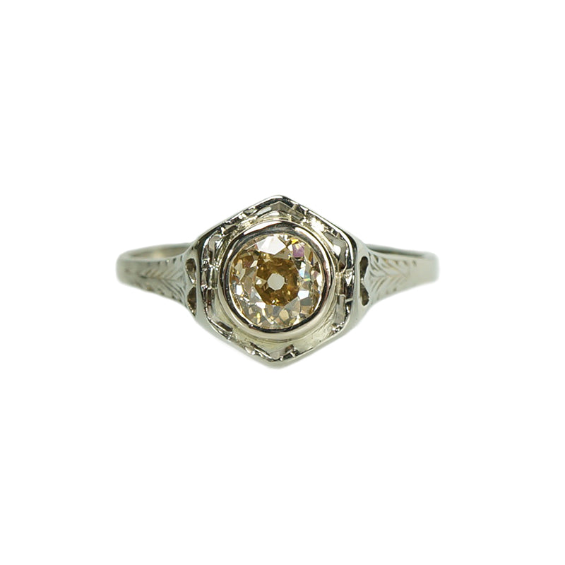 Fancy light brown old mine diamond engagement ring