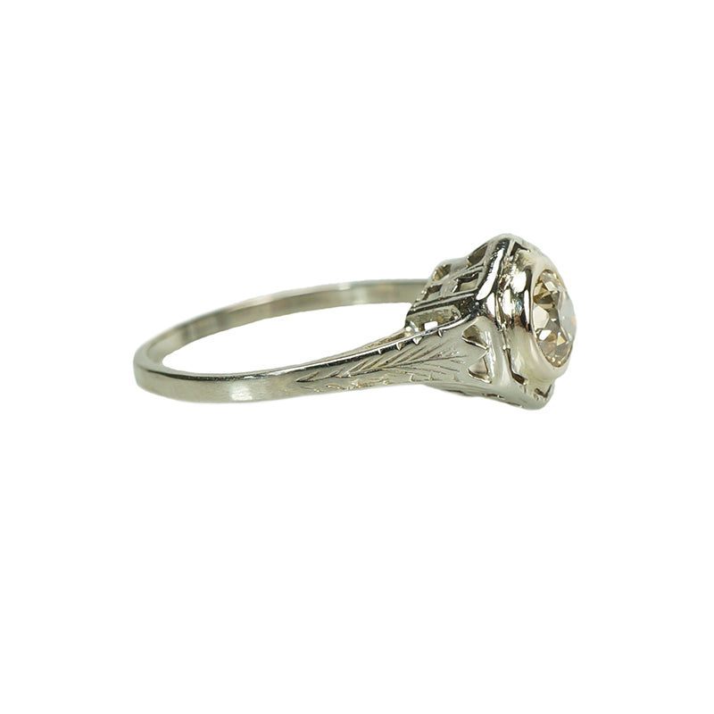 Fancy light brown old mine diamond engagement ring