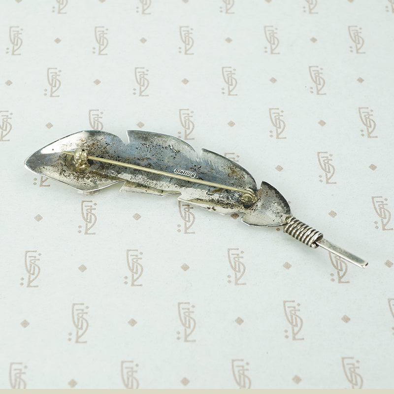 sterling feather brooch with coral