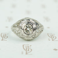 deco platinum filigree diamond set dome ring