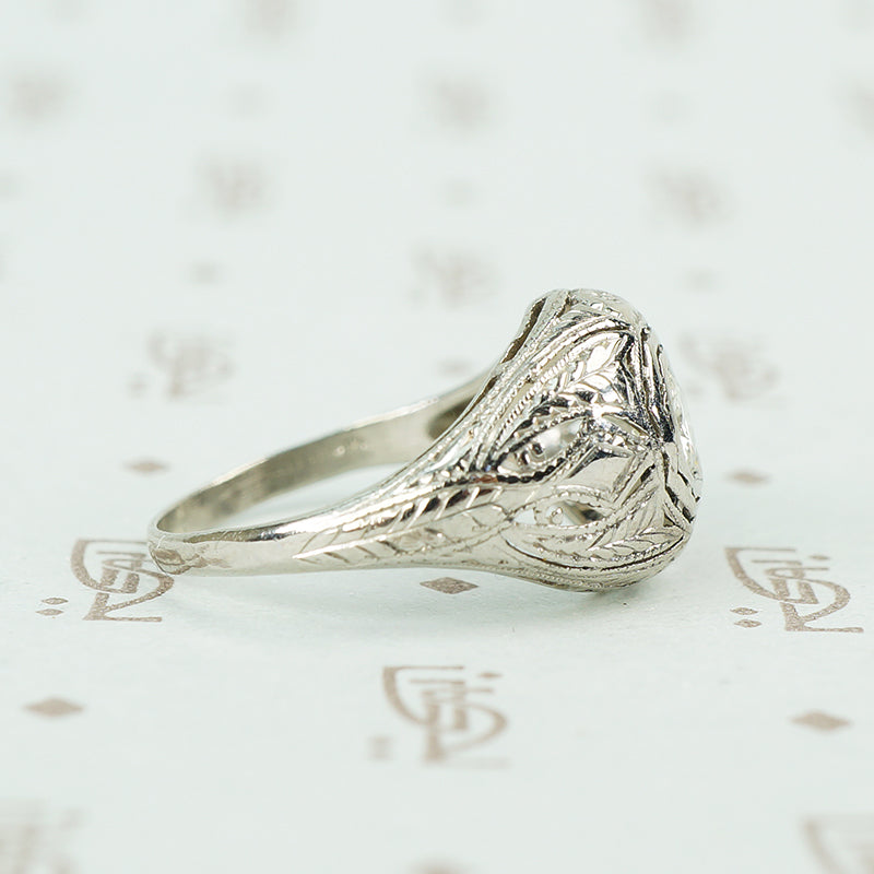 deco platinum filigree diamond set dome ring side view
