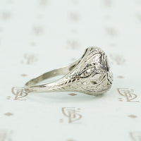 deco platinum filigree diamond set dome ring side view