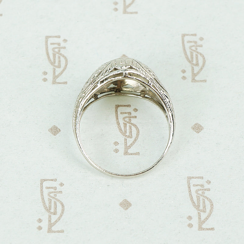 deco platinum filigree diamond set dome ring profile