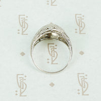 deco platinum filigree diamond set dome ring profile