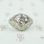 deco platinum filigree diamond set dome ring
