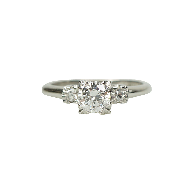 Three Stone Vintage Platinum and Diamond Engagement Ring