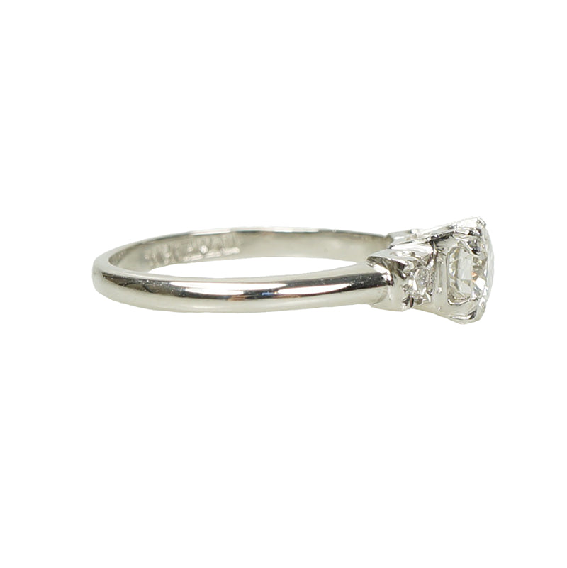 Three Stone Vintage Platinum and Diamond Engagement Ring