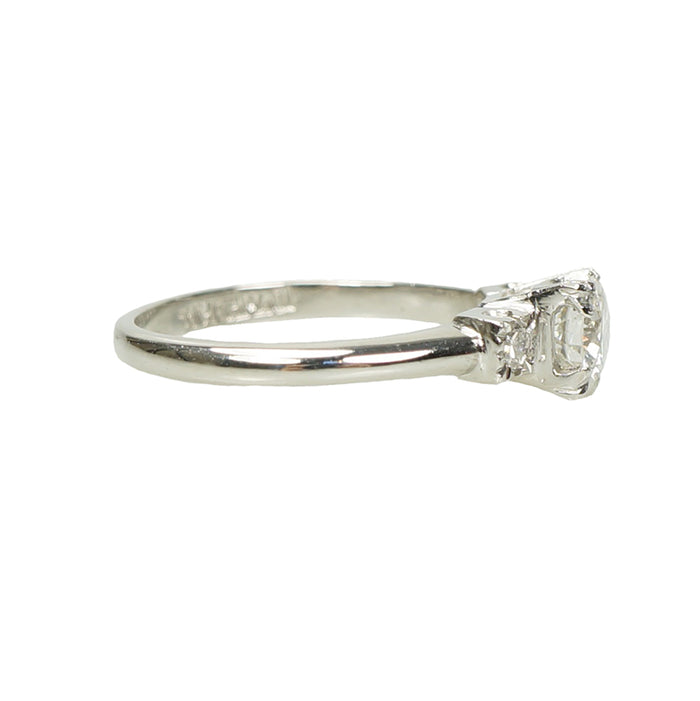 Three Stone Vintage Platinum and Diamond Engagement Ring