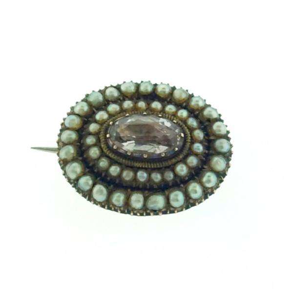 Late Georgian Pearl & Gem set Fichu Pin c1820