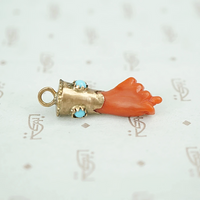 Carved Coral Figa in Gold and Turquoise Cuff