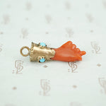 Carved Coral Figa in Gold and Turquoise Cuff