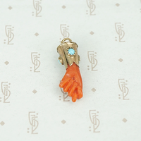 Carved Coral Figa in Gold and Turquoise Cuff