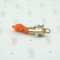 Carved Coral Figa in Gold and Turquoise Cuff