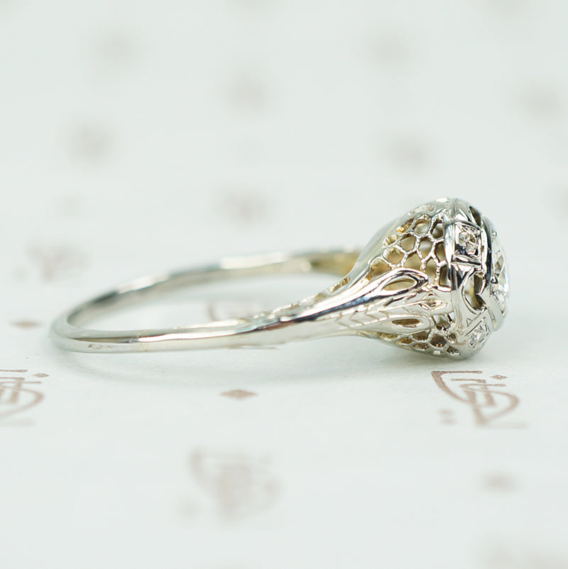 18k white gold filigree diamond engagement ring circa 1920