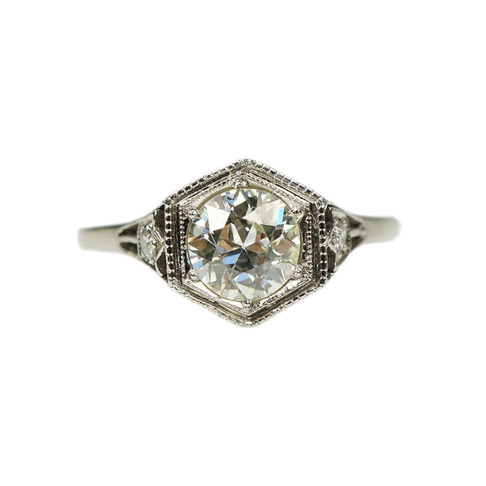 Platinum Filigree Old Euro Diamond Ring