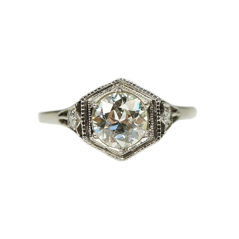 Platinum Filigree Old Euro Diamond Ring