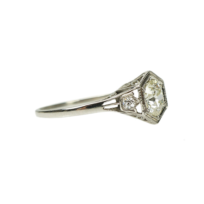Platinum Filigree Old Euro Diamond Ring