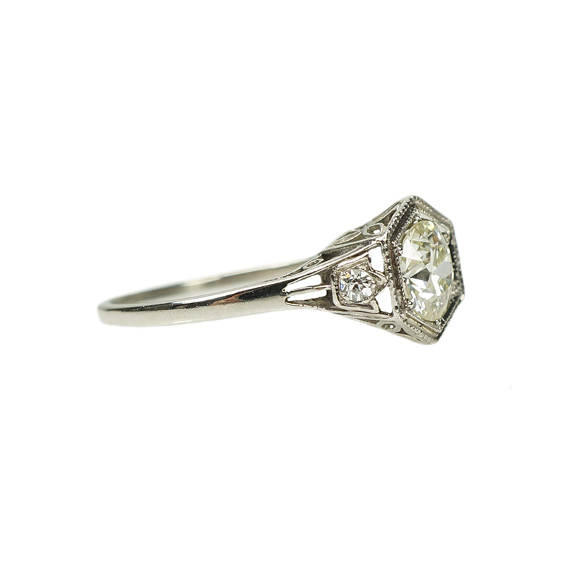 Platinum Filigree Old Euro Diamond Ring