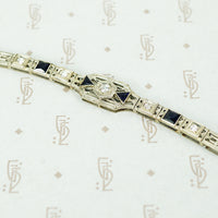 Lovely White Gold Filigree 1920's Diamond and Sapphire Bracelet