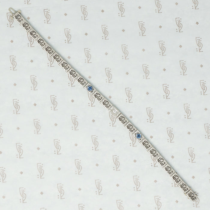 14k white gold filigree bracelet sapphire and diamond