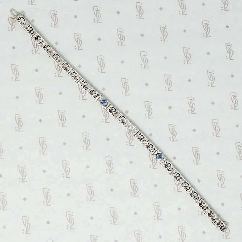 14k white gold filigree bracelet sapphire and diamond
