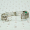 chrome art deco filigree hinged bangle bracelet with green agate open clasp