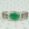 chrome art deco filigree hinged bangle bracelet with green agate