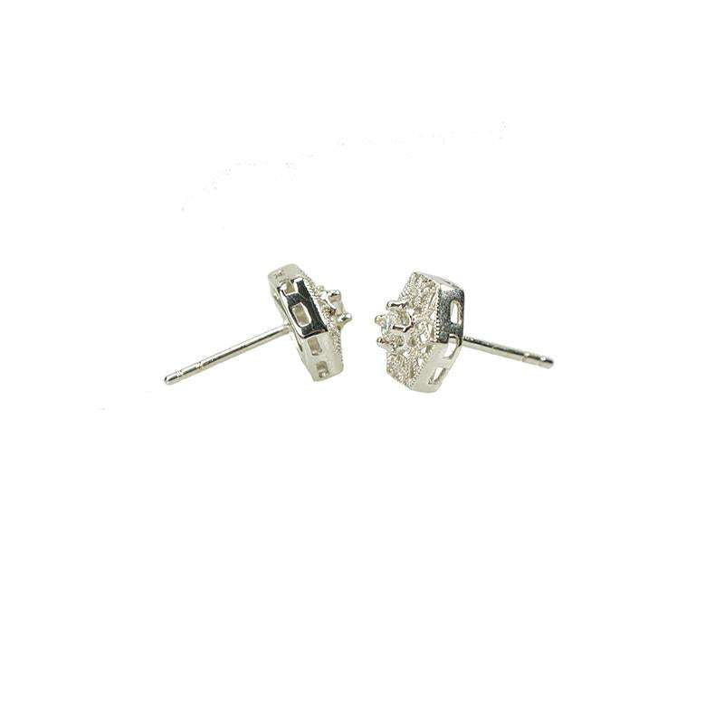 White Gold Filigree Diamond Stud Earrings