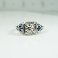 Deco Diamond and Sapphire Filigree Ring