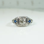 Deco Diamond and Sapphire Filigree Ring