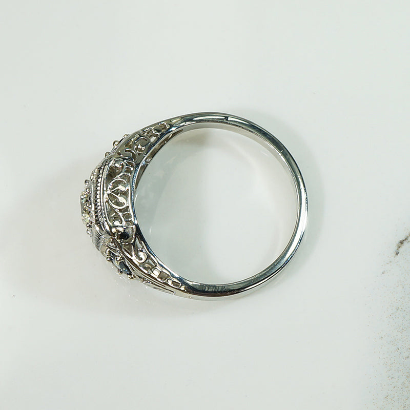 Deco Diamond and Sapphire Filigree Ring