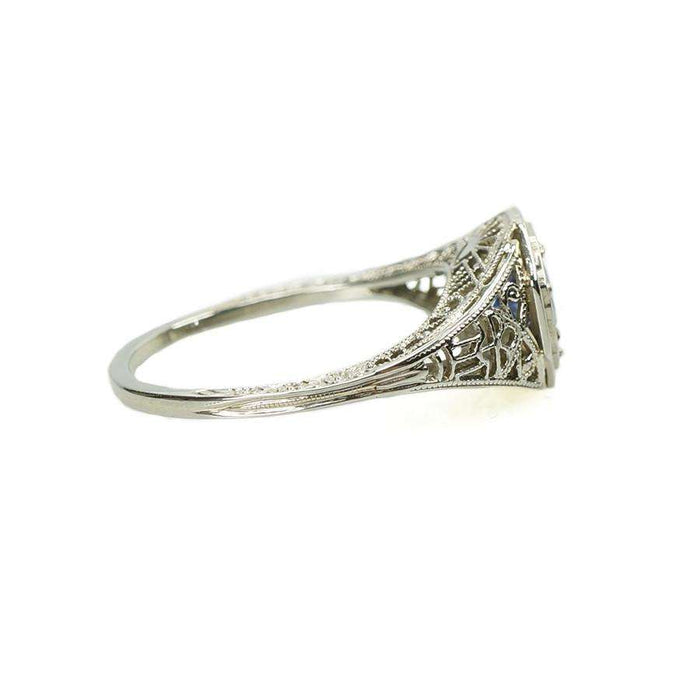 Vintage White Gold Filigree Sapphire Ring