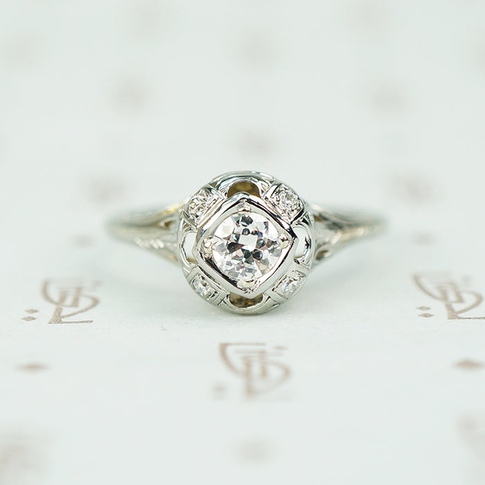 18k white gold filigree diamond engagement ring circa 1920