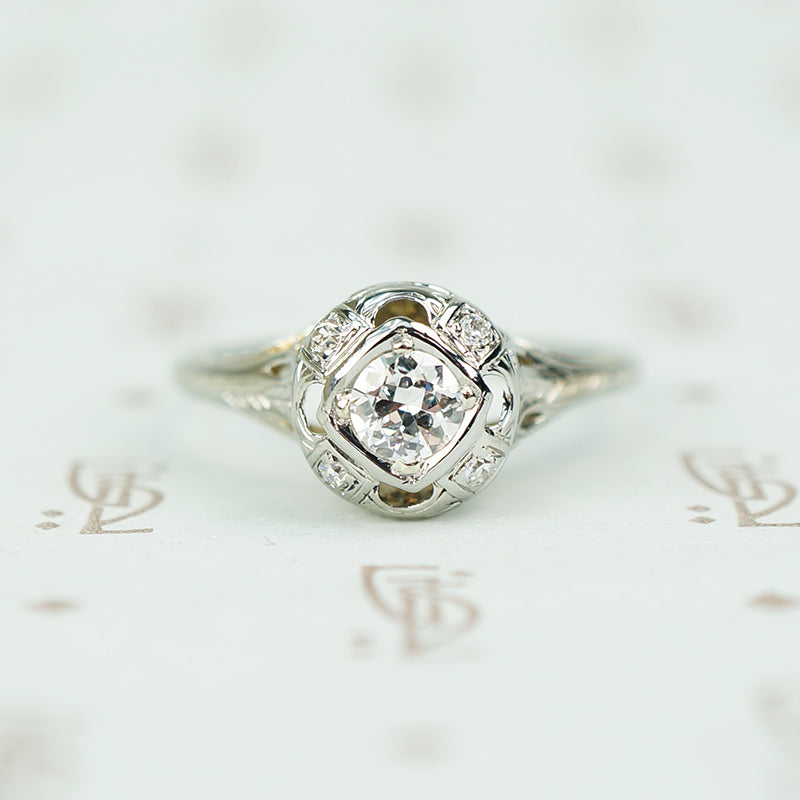 18k white gold filigree diamond engagement ring circa 1920