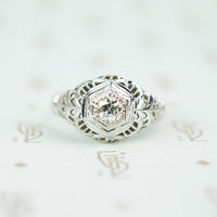 1920's white gold filigree diamond ring 
